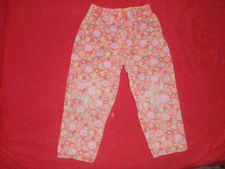 Kalhoty, džíny, oranžové s kytkama, 104