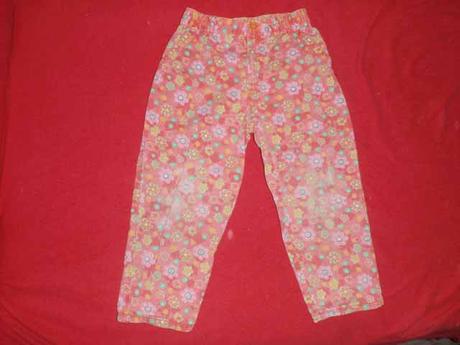 Kalhoty, džíny, oranžové s kytkama, 104
