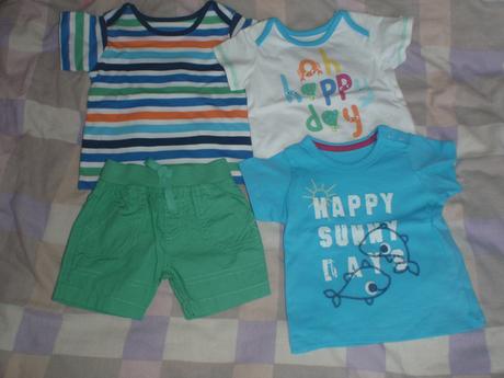 Komplet oblečení 4ks, 3 trika+kraťasy, m&s, v. 68, 68–80