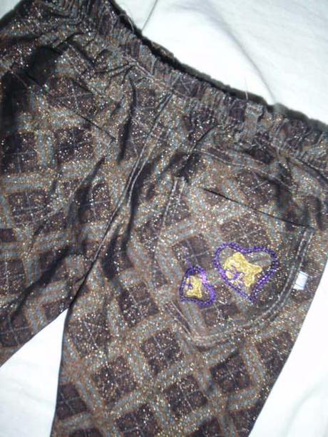 Luxusní zlaté káro kalhoty s kočičkou, 98