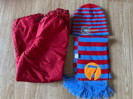 Zateplené kalhoty + zimní doplňky - karkulka, 122