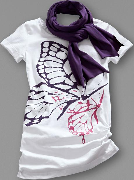 Motýlkové bílé tričko tchibo + šála vel. 110/116, tchibo,110 / 116