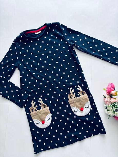 Ob/ tunika vánoční modrá s puntíky - v.6-7 let, 122