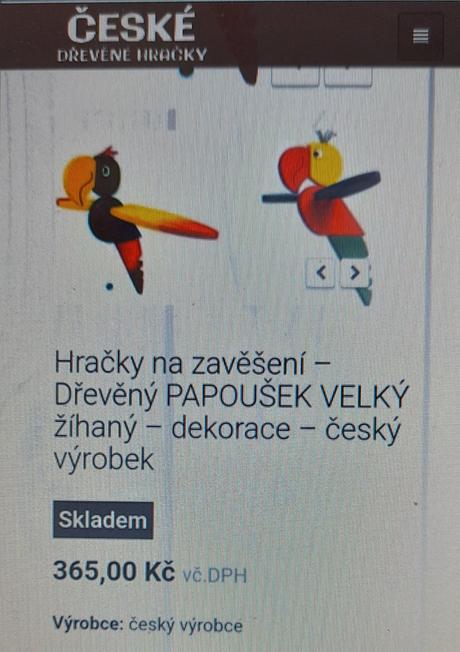 Závěsná hračka - papoušek dřevěný žíhaný, 