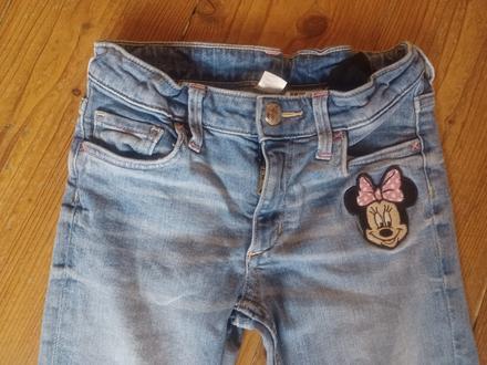 Dívčí skinny džíny vel. 128 minnie mouse disney, h&m,128