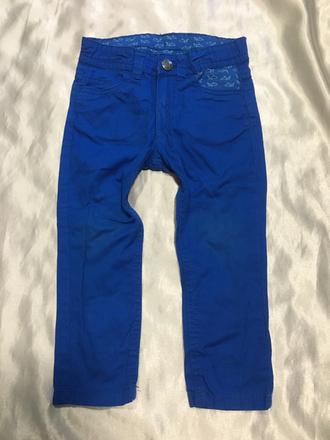 Vel. 92 modré plátěné kalhoty s rybičkama, 92