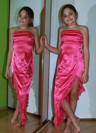 Růžové saténové šaty na latinsko-americké tance, 36