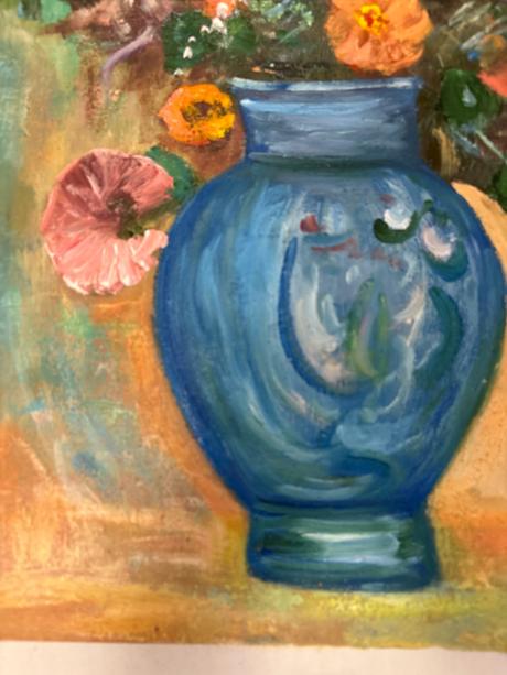 Kvety v tyrkysove vaze - olejomalba 61 x 76 cm,