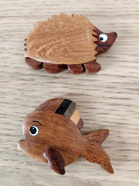Dřevěné magnetky - ježek, rybička,