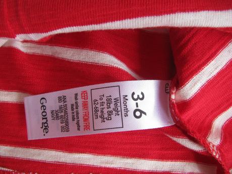 Červené bavlněné tričko s bílým pruhem v.3-6 měs., george,68