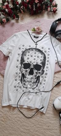 Icono bílé tričko s lebkou, xs