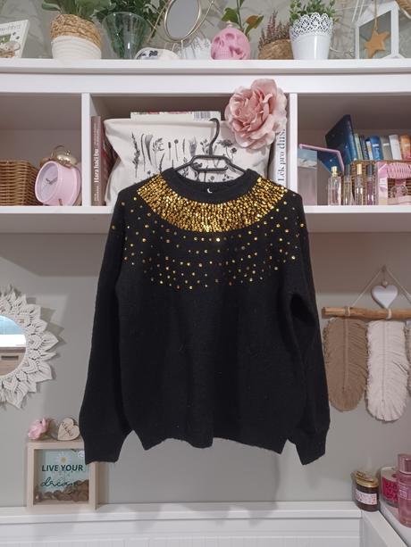 Černý svetr s flitry 164 / xs-m, reserved,164