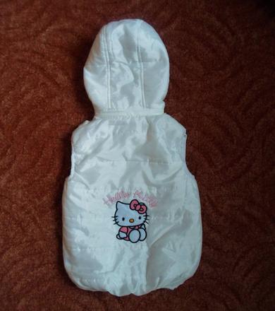 Bílá zateplená vesta vestička s kapucí hello kitty, 116