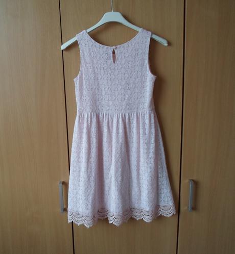 Růžové krajkové šaty šatičky, h&m,146