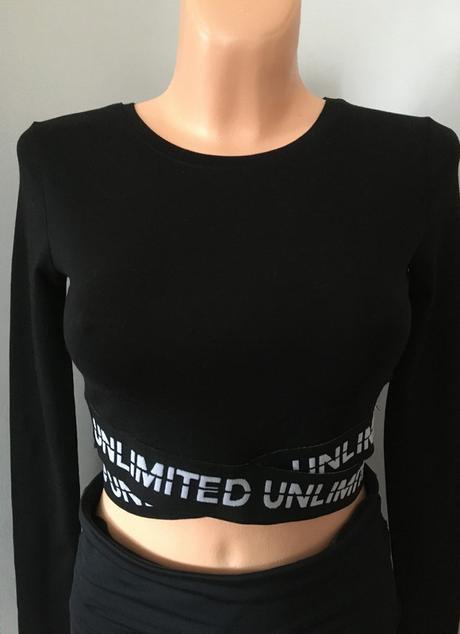 Vel. xs - 36 černý crop top s rukávem, 36