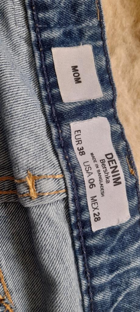 Bershka modré džíny mom fit, bershka,38