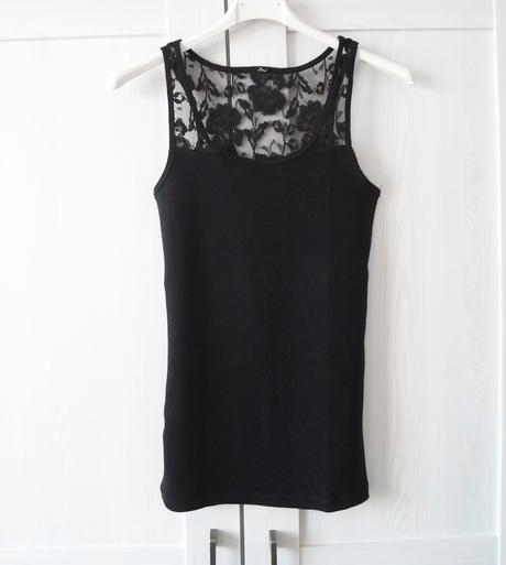 Černé krajkové tričko tílko bílý top, h&m,s