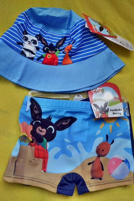 Letní set bing na 4-6 let,plavky a klobouk, setino,110 / 116