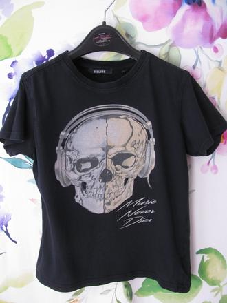 Dětské modré bavlněné tričko s lebkou deeluxe, 146