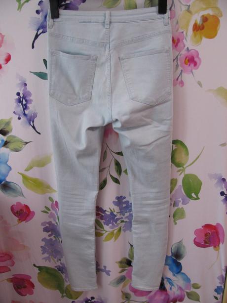 Dámské sv.modré pružné trhané džíny,skiny, h&m,36