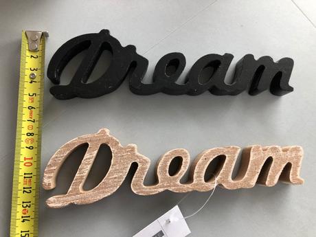 2 dekorace nápis dream černá béžová dřevo papír, 