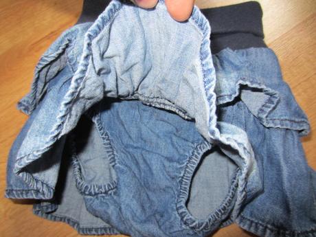 Džínová volánková sukně se všitýma kalhotkama, h&m,74