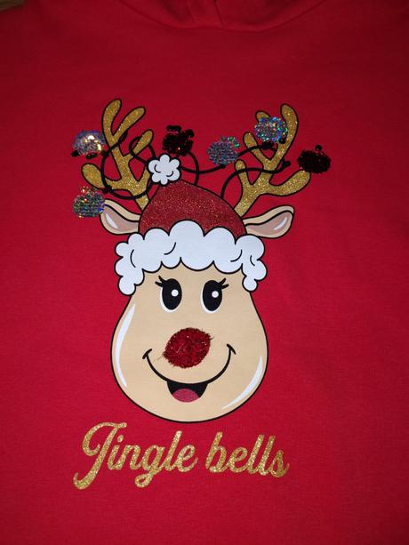 Dívčí mikina c&a 158 červená s vánočním motivem, c&a,158