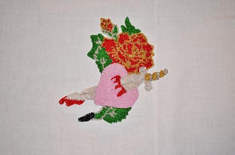 Nášivka z korálků růže, srdce,