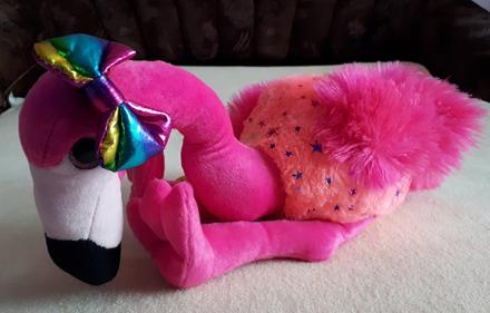 Dětská hračka - plyšový plameňák s mašlí,