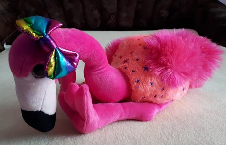 Dětská hračka - plyšový plameňák s mašlí,