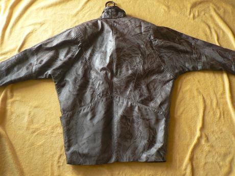 Šedý oversized koženkový kabát bunda, m