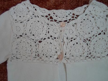 Růžový háčkovaný svetr svetřík bolerko, 110