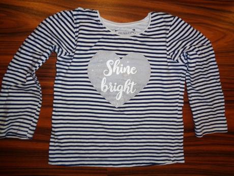 Modrobílé pruhované tričko se srdíčkem, primark,104