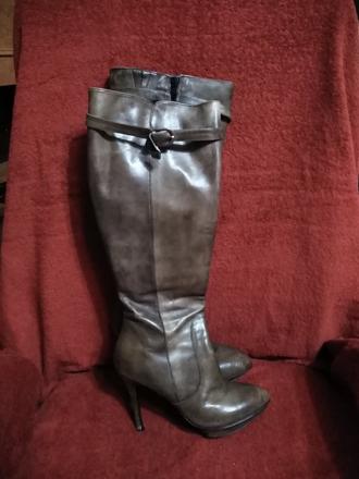 Hnědé dámské kozačky pravá kůže, 39