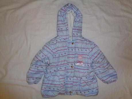 Krásná modroučká zimní bunda s vločkama, 86
