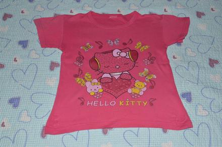 Stř. růžové bavlněné tričko s hello kitty, třpytky, 116