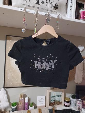 Croptop s nápisem honey s kamínky, 158