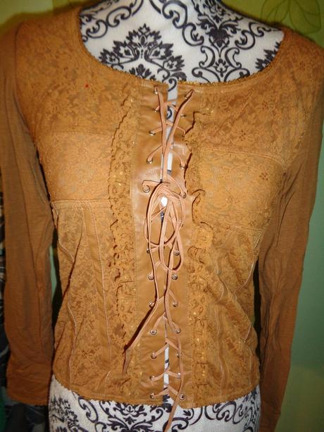 Skořicově hnědý krajkový top - elastický m/l, 38 / 40 / l / m