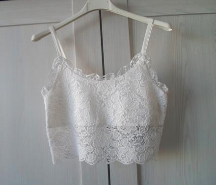 Bílé tričko triko tílko crop top krajkový, new yorker,s