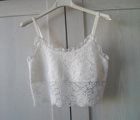Bílé tričko triko tílko crop top krajkový, new yorker,s