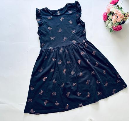 Ob/ šaty modré s motýlky - v.134/140, h&m,134