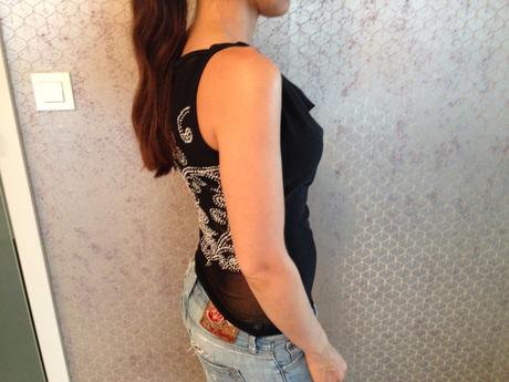 Černý sexy top průsvitný s aplikací vel.36, s, s