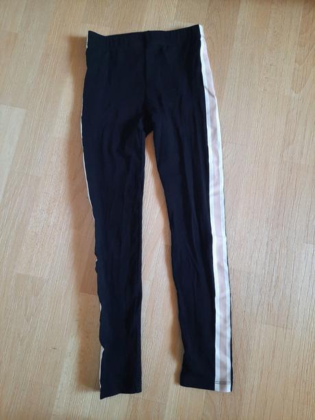 Legíny s růžovobílým pruhem hm basic, h&m,140