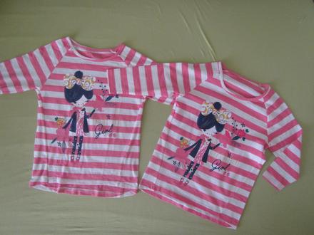 2x tričko proužek s holkou,3/4 rukáv, nutmeg,128, 128