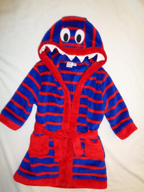 Krásný modročervený flízový župan dráček, miniclub,80