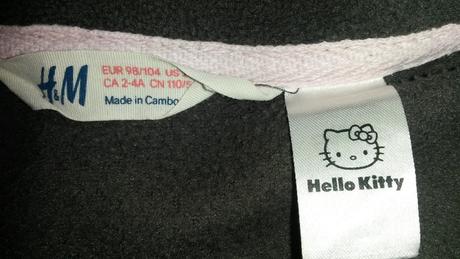 Hnědá fleece mikina s hello kitty vel 98-104, h&m,98