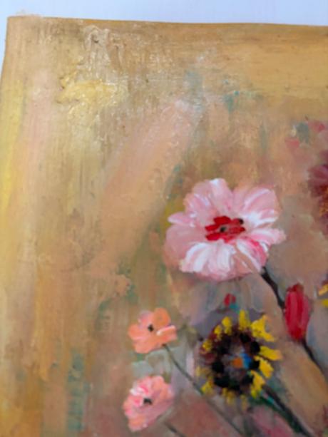 Kvety v tyrkysove vaze - olejomalba 61 x 76 cm,