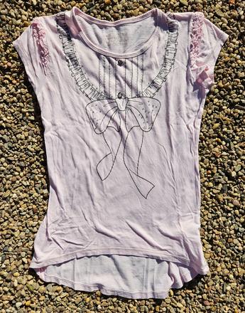 N69	dívčí třpytivé triko s mašlí vel. 158, 158