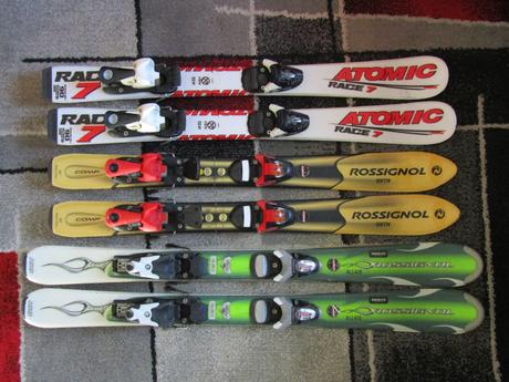 3 x dětské lyže s vázáním, atomic,90-99 cm