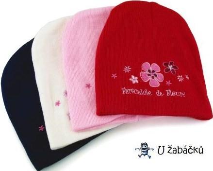 Holčičí zimní čepice kytičkovaná smetanová, 86 / 92 / 98